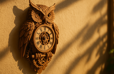 an exquisite wooden 3D puzzle owl clock model